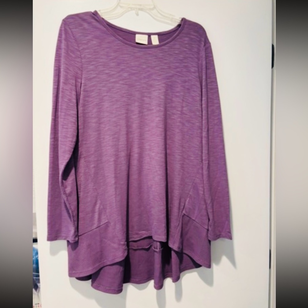 CHICO’s Heathered Purple Long-Sleeve Tunic, Size Medium
